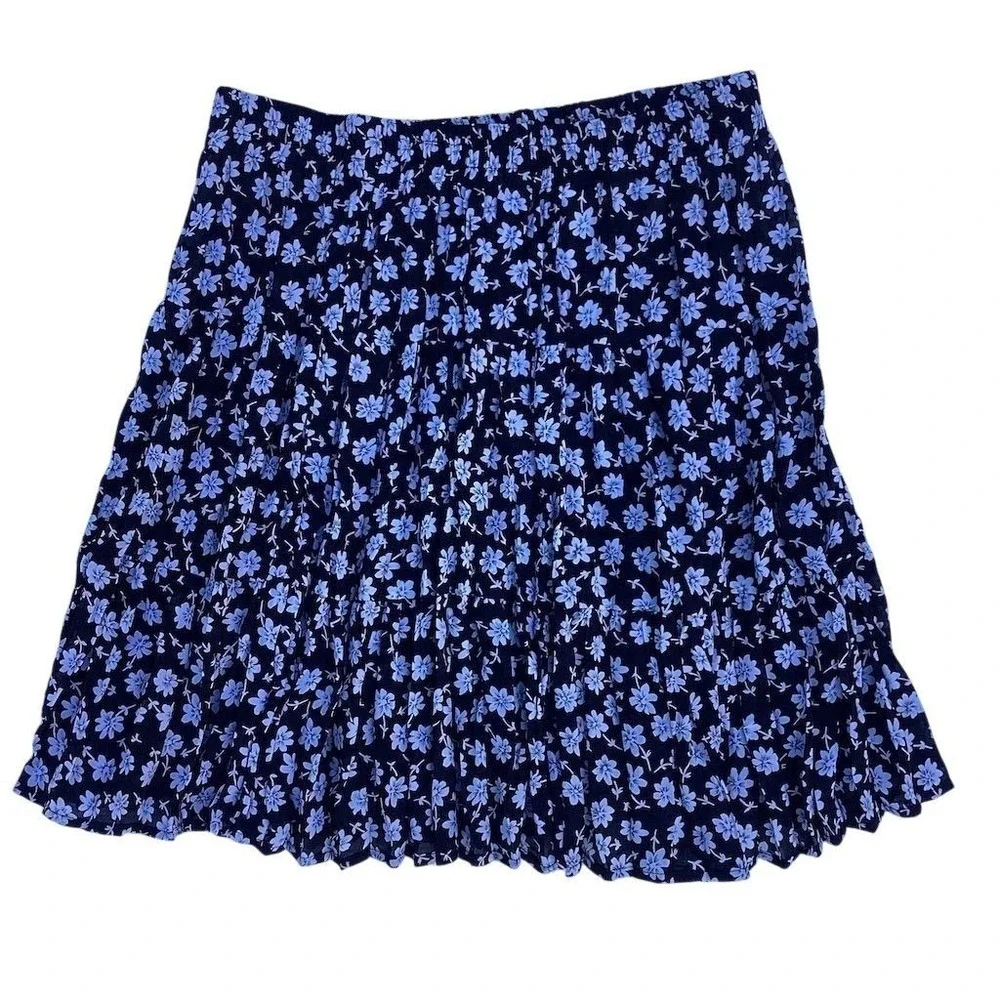 Express Women's‎ Floral Mini Skirt Blue Size S Elastic Waist